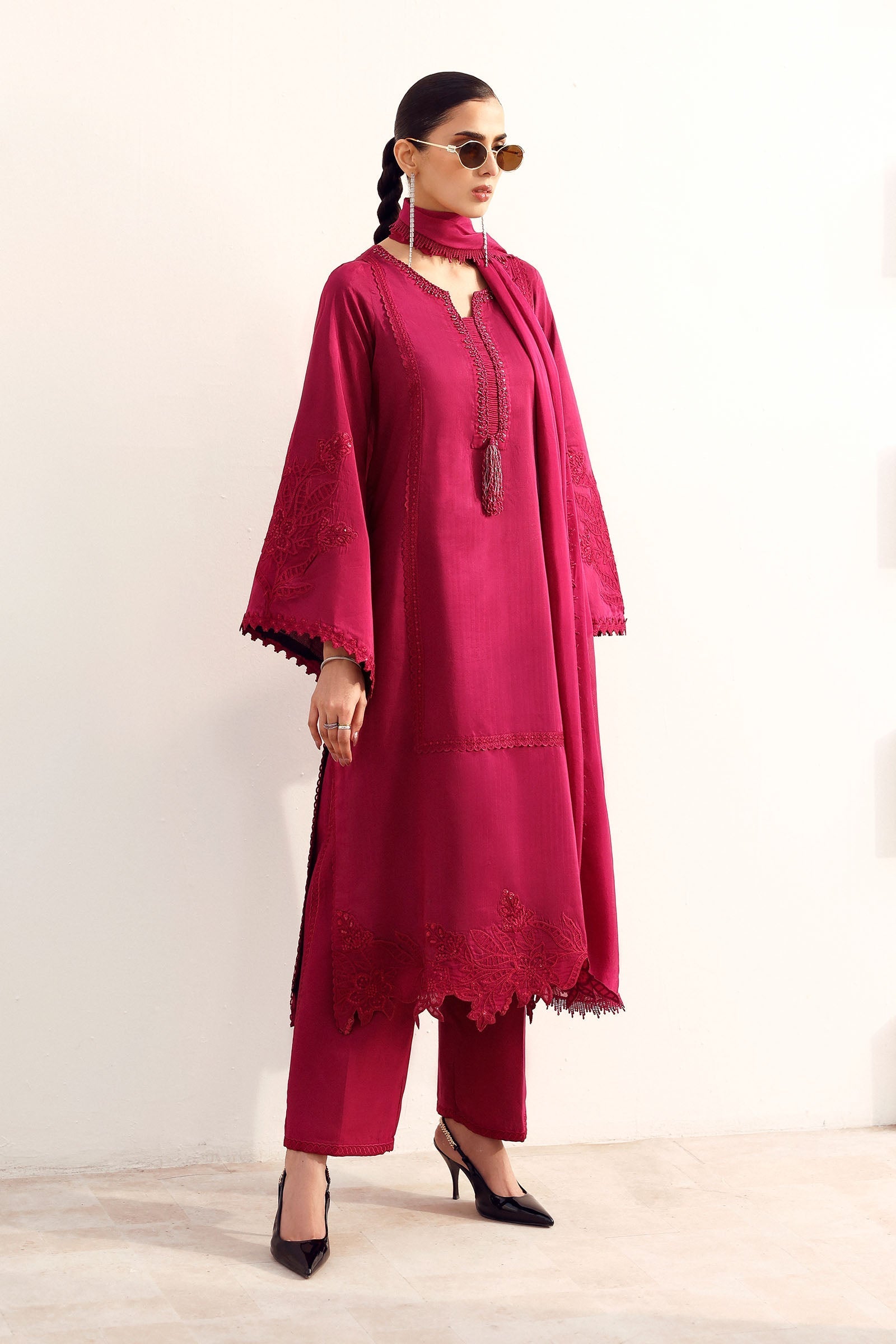 Maria B | Eid Collection Formals 26 | 3 Piece Embroidered Tassel Silk Suit
