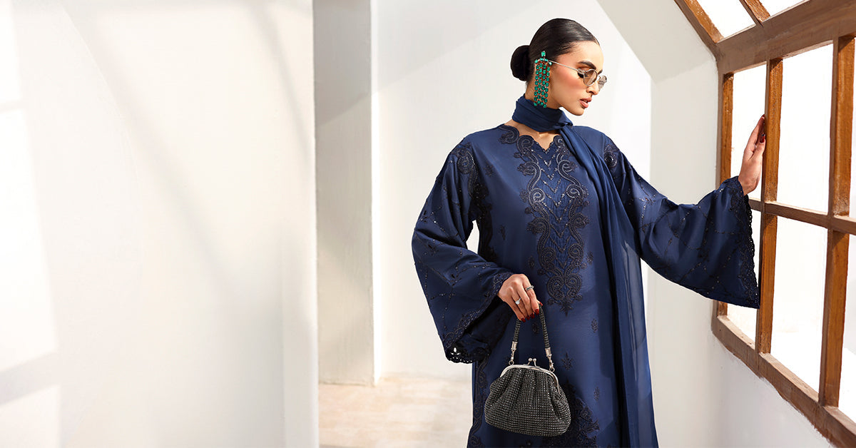 Maria B | Eid Collection Formals 26 | 3 Piece Embroidered Raw Silk Suit