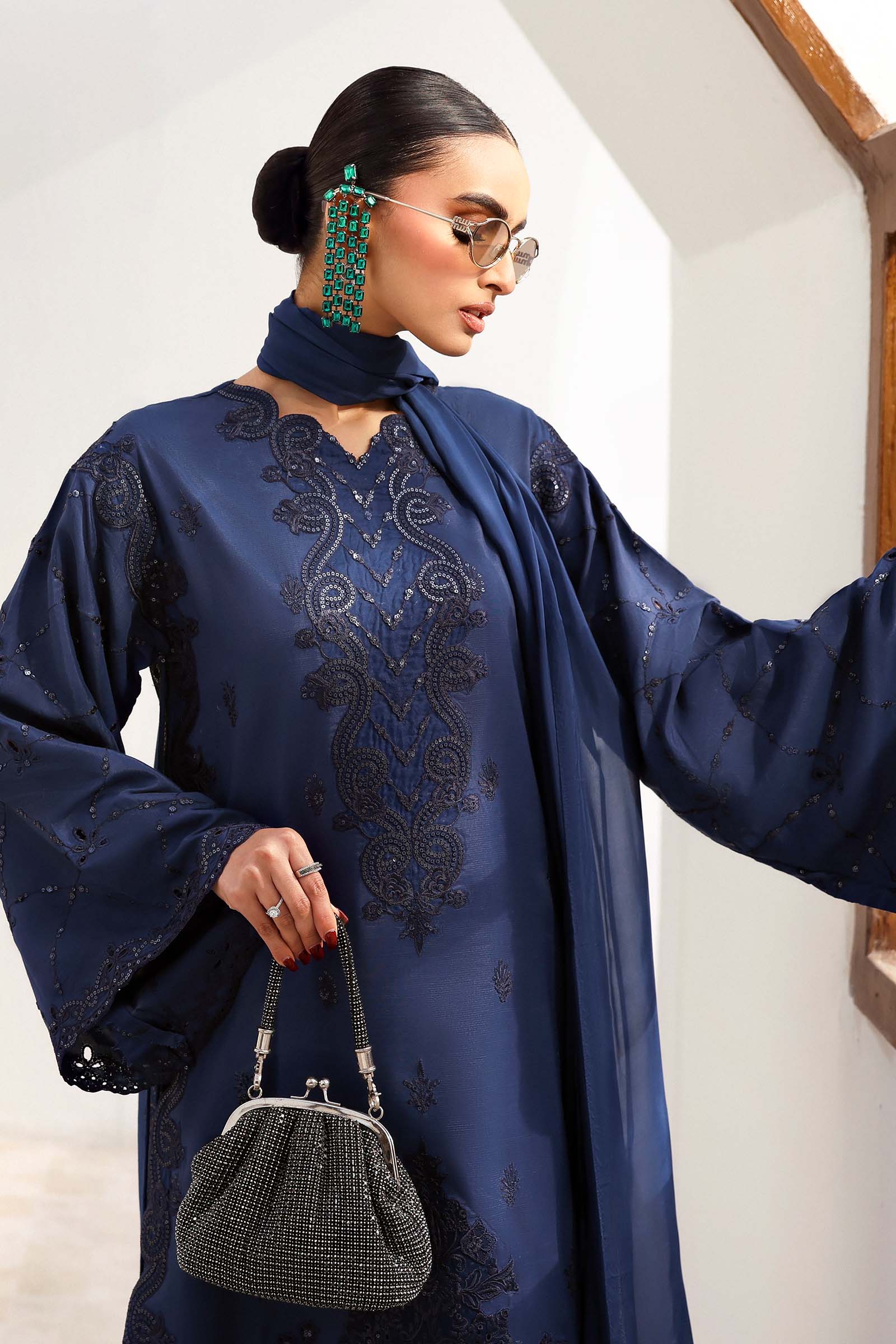 Maria B | Eid Collection Formals 26 | 3 Piece Embroidered Raw Silk Suit