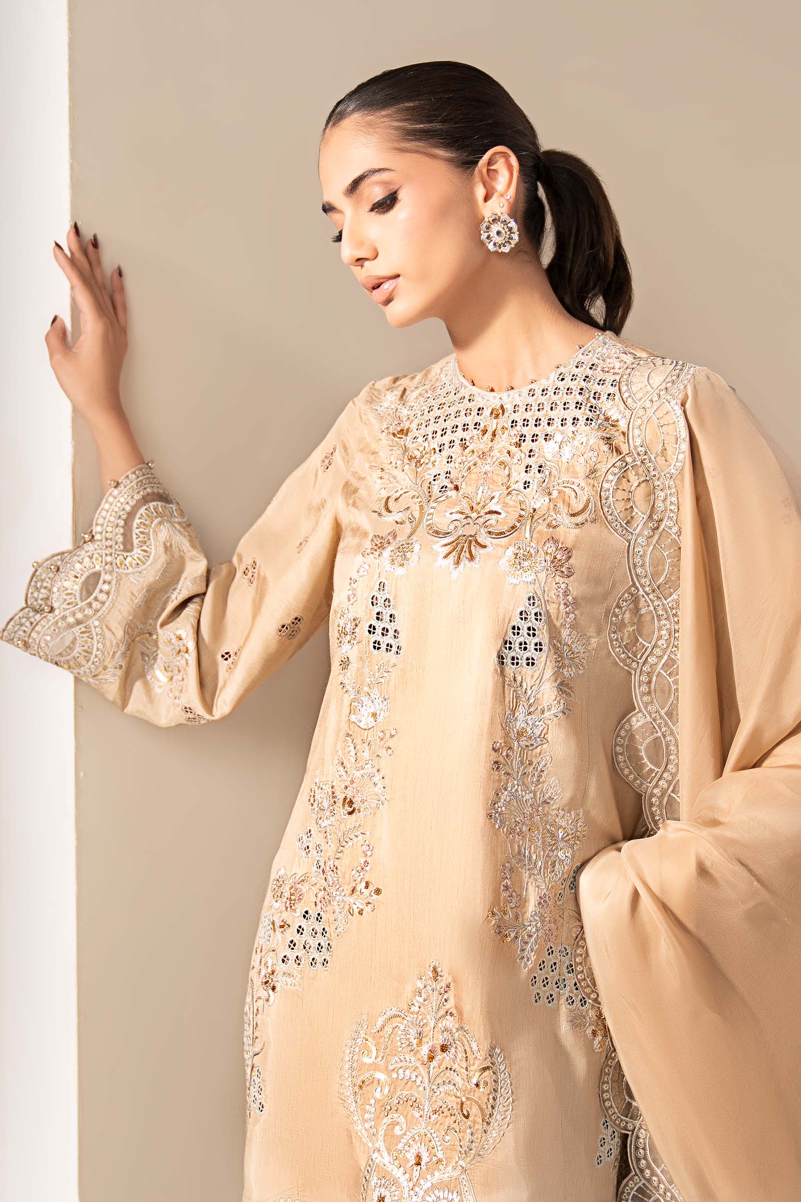 Maria B | Eid Collection Formals 26 | 3 Piece Embroidered Raw Silk Suit