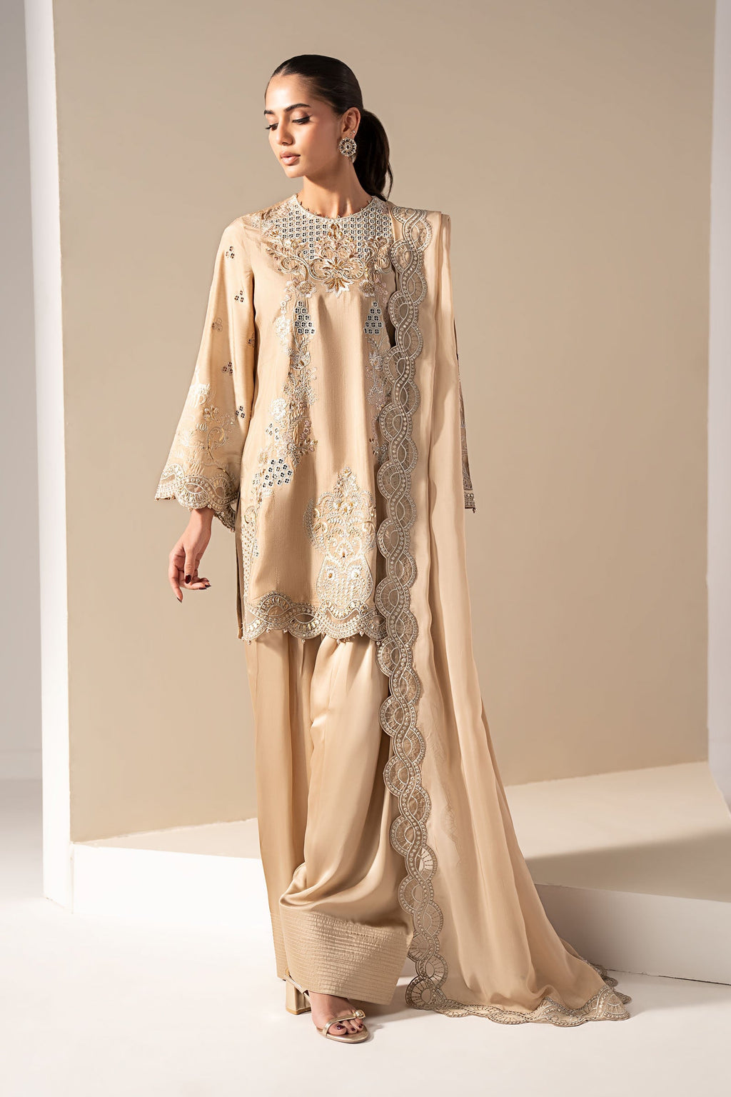 Maria B | Eid Collection Formals 26 | 3 Piece Embroidered Raw Silk Suit