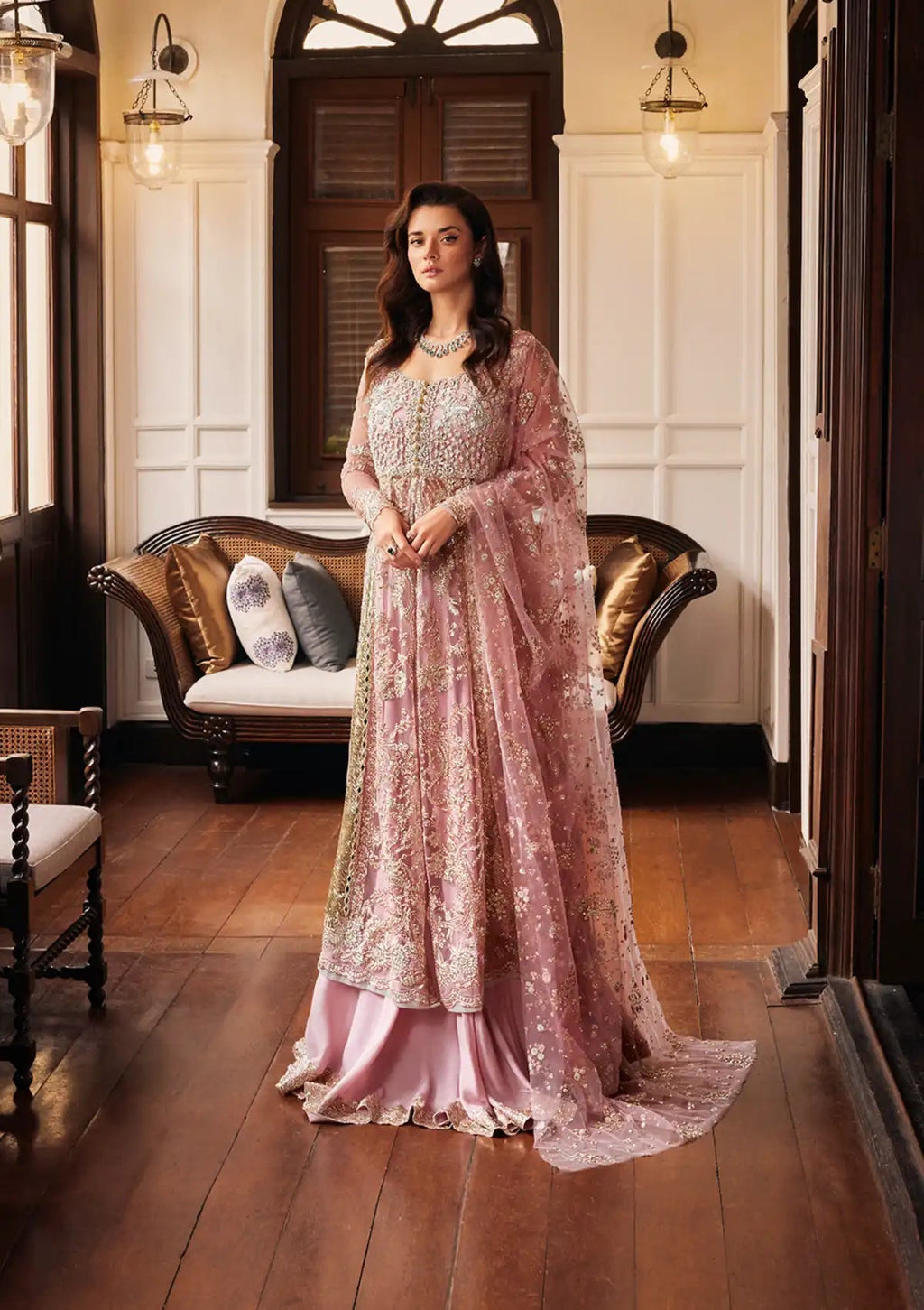 Mushq Stardust Embroidered Net Unstitched 3Pc Suit MN23-04 Luster - Riwayat-e-khas