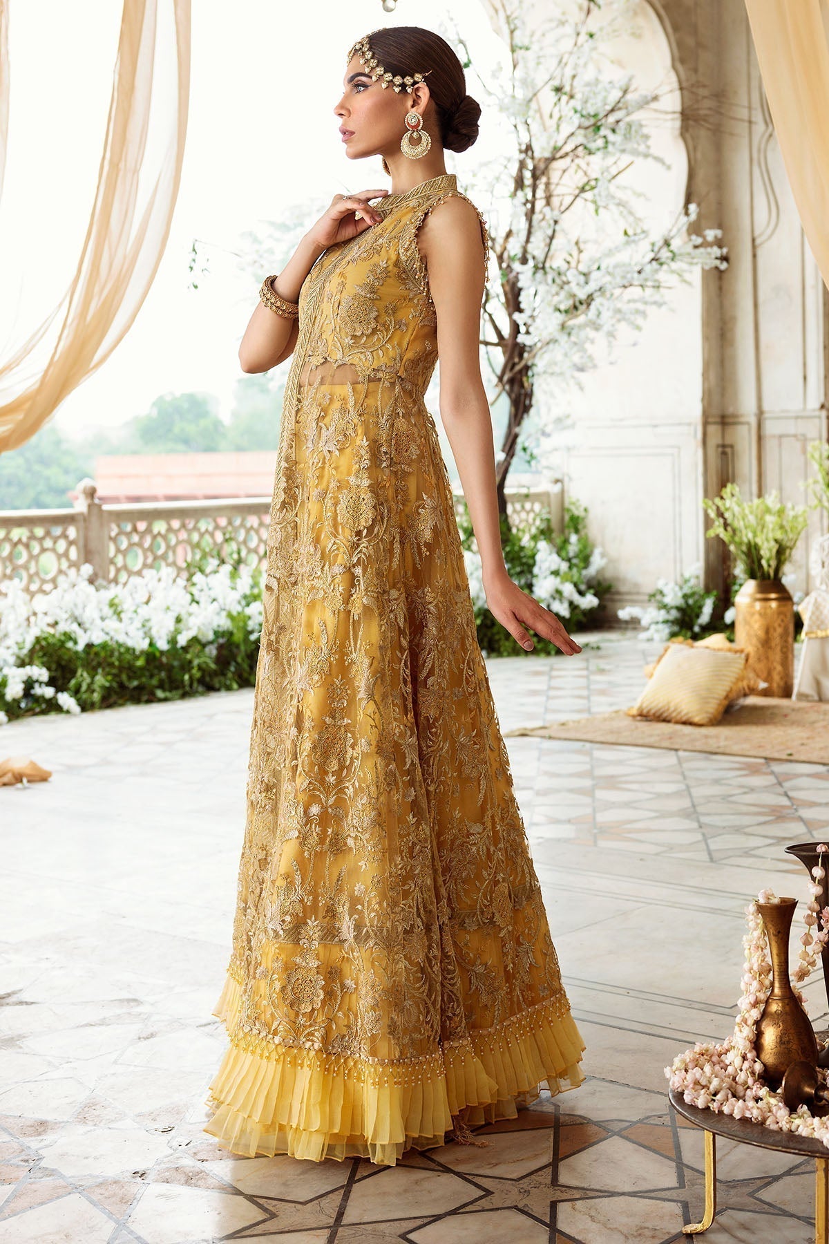 Motifz-2780-YELLOW EMBROIDERED SILK NET FABRIC - Riwayat-e-khas