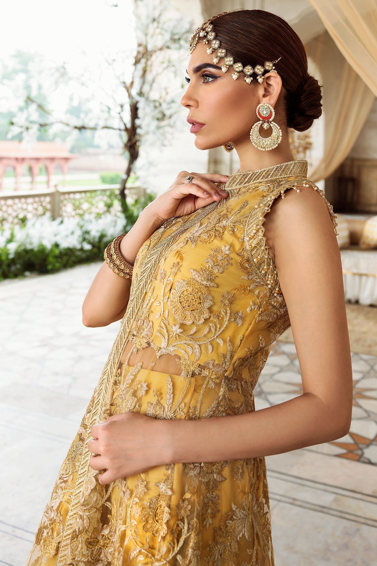 Motifz-2780-YELLOW EMBROIDERED SILK NET FABRIC - Riwayat-e-khas