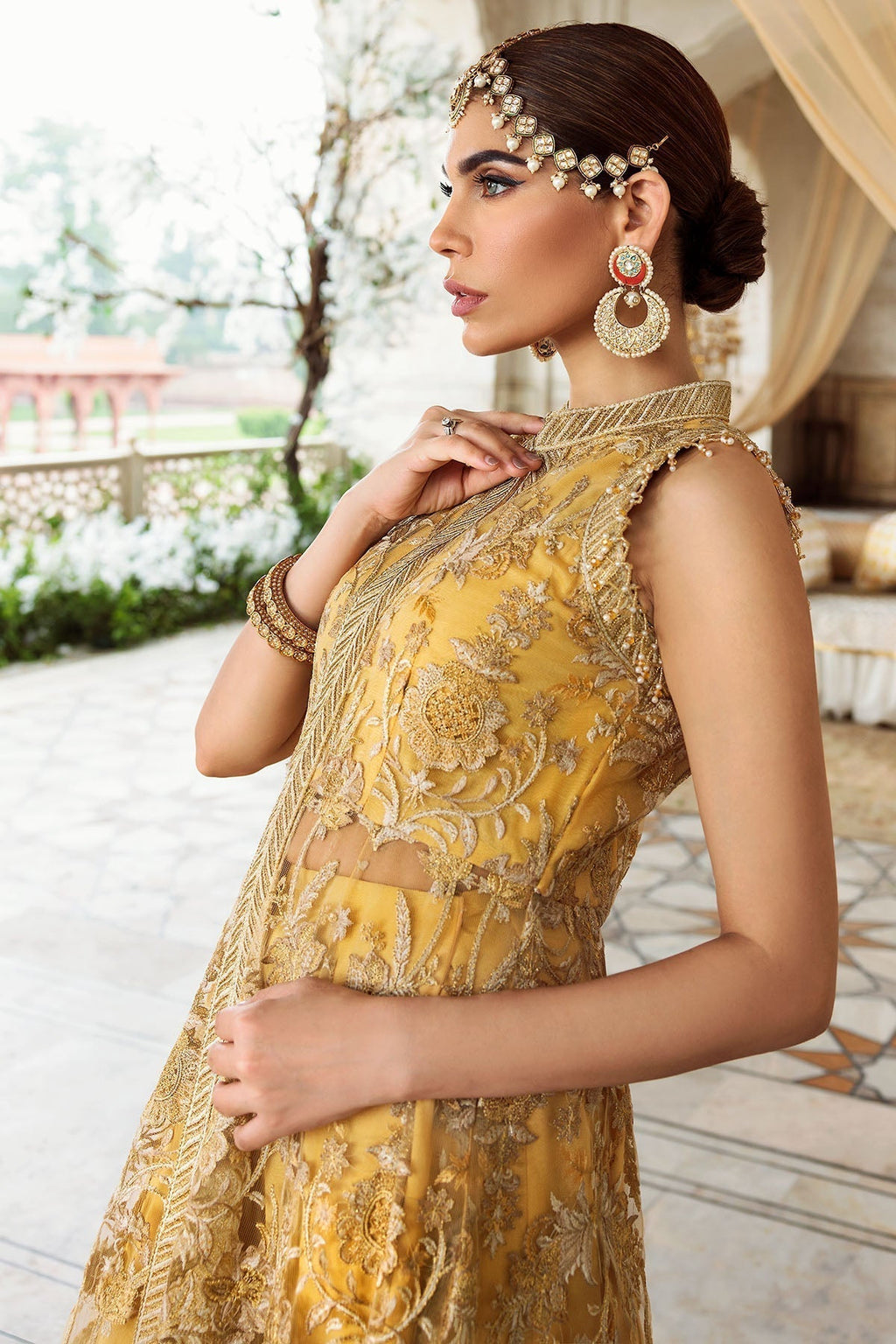 Motifz-2780-YELLOW EMBROIDERED SILK NET FABRIC - Riwayat-e-khas