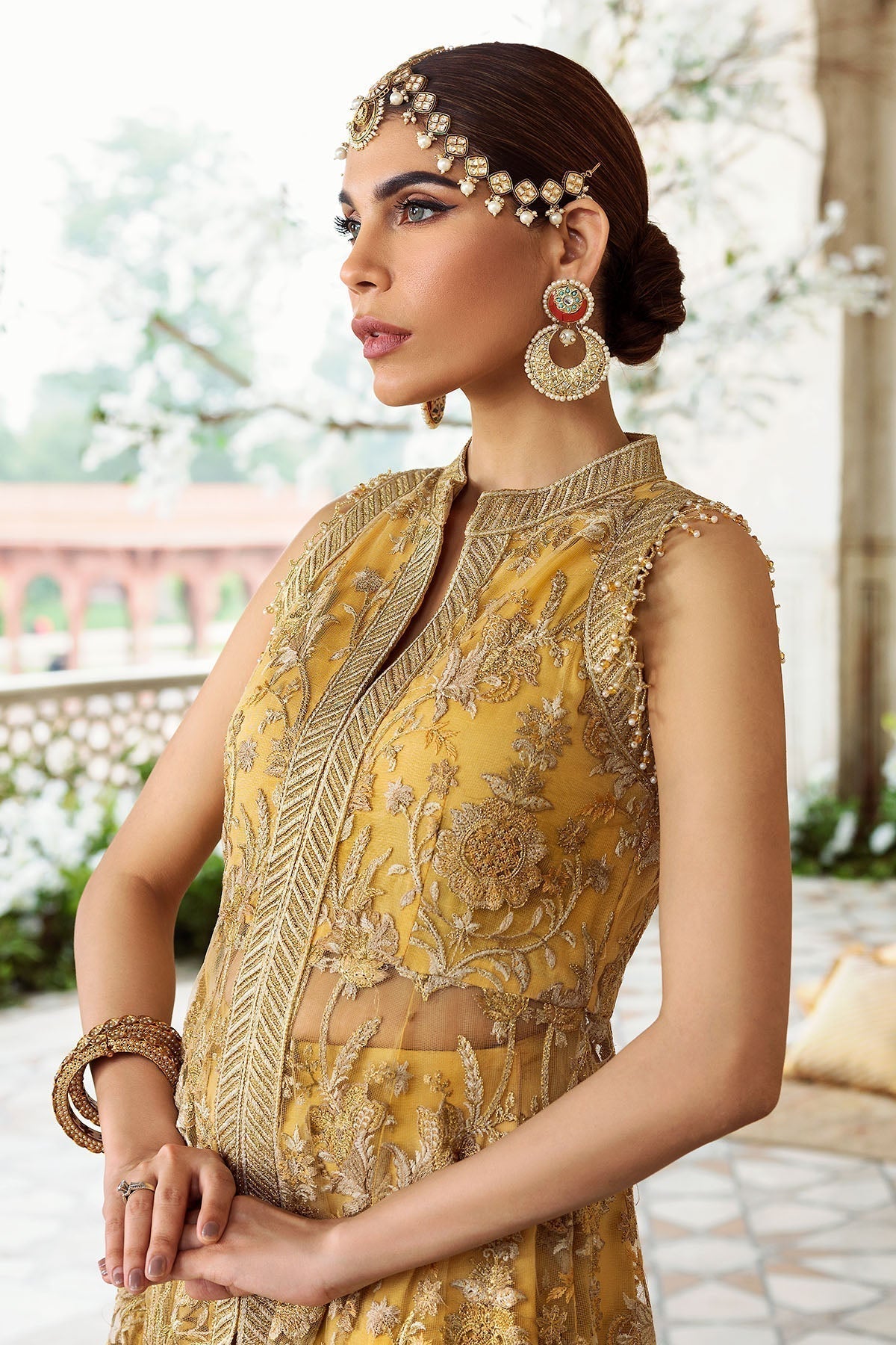 Motifz-2780-YELLOW EMBROIDERED SILK NET FABRIC - Riwayat-e-khas