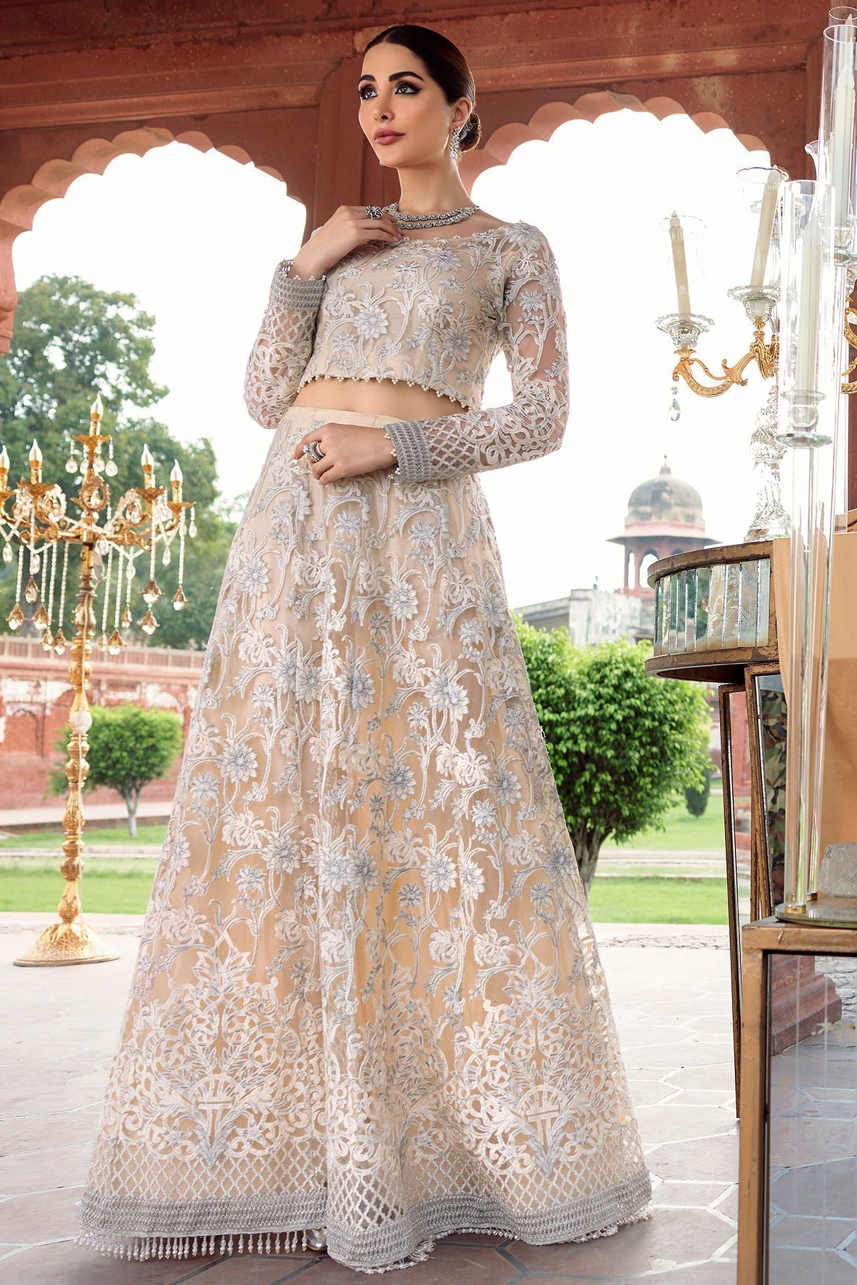 Motifz-2782-OFF-WHITE EMBROIDERED SILK NET FABRIC - Riwayat-e-khas
