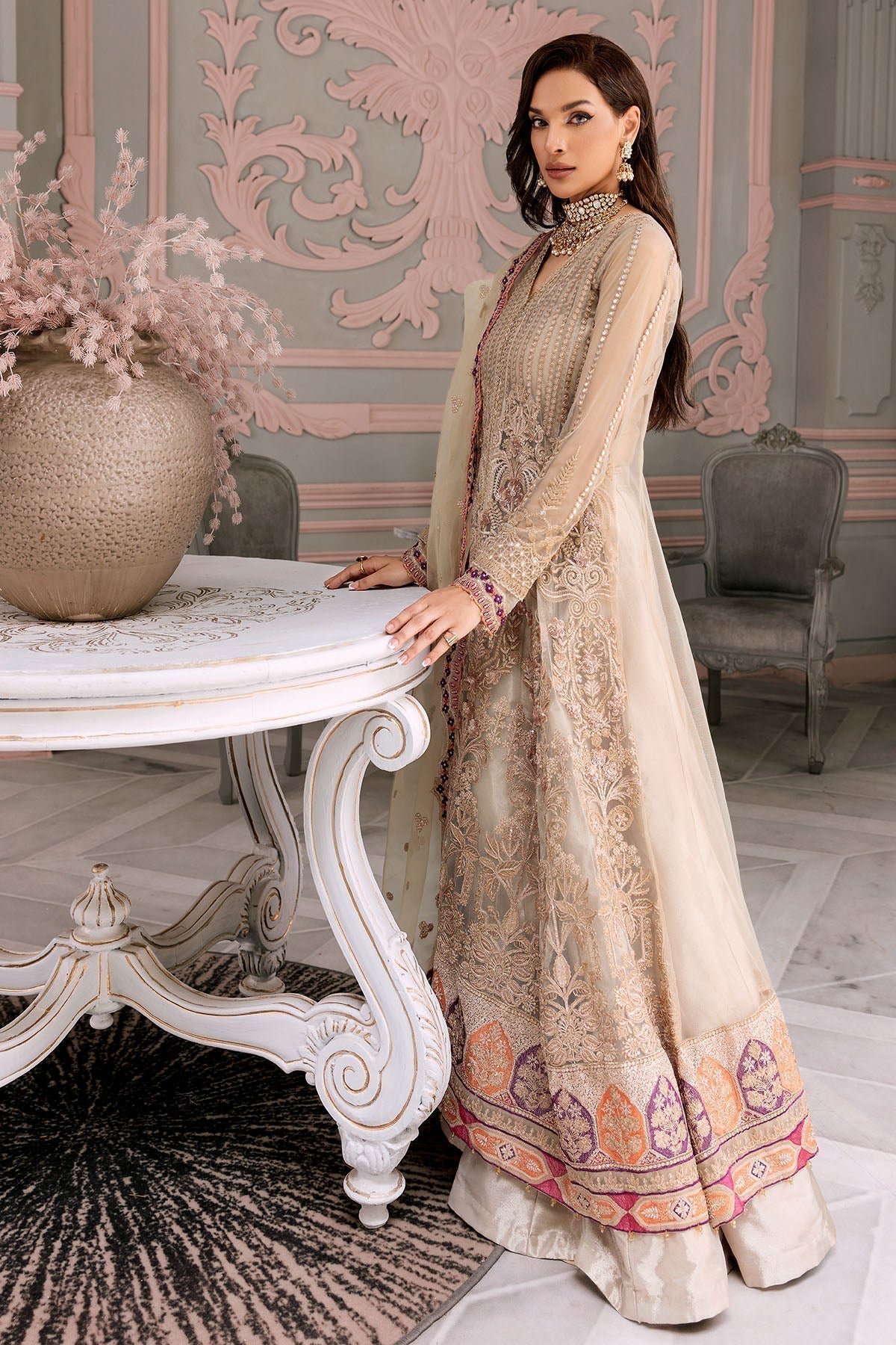 Motifz-3391-LENTERNITE EMBROIDERED SILK NET - Riwayat-e-khas