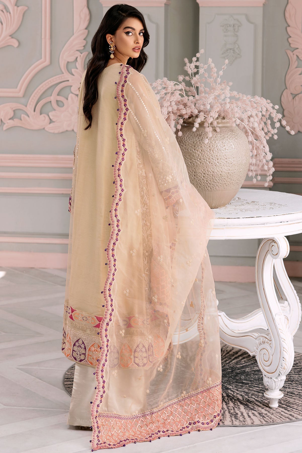 Motifz-3391-LENTERNITE EMBROIDERED SILK NET - Riwayat-e-khas