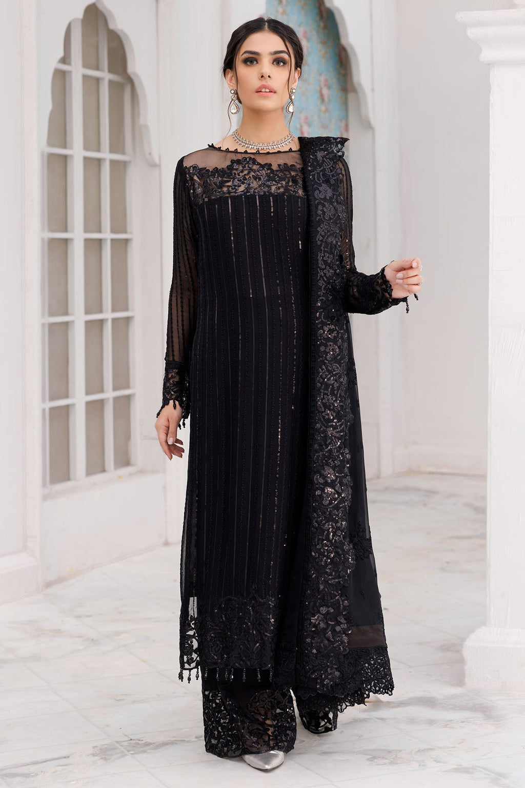 Motifz-3463-OPAL EMBROIDERED BEMBERG CHIFFON - Riwayat-e-khas