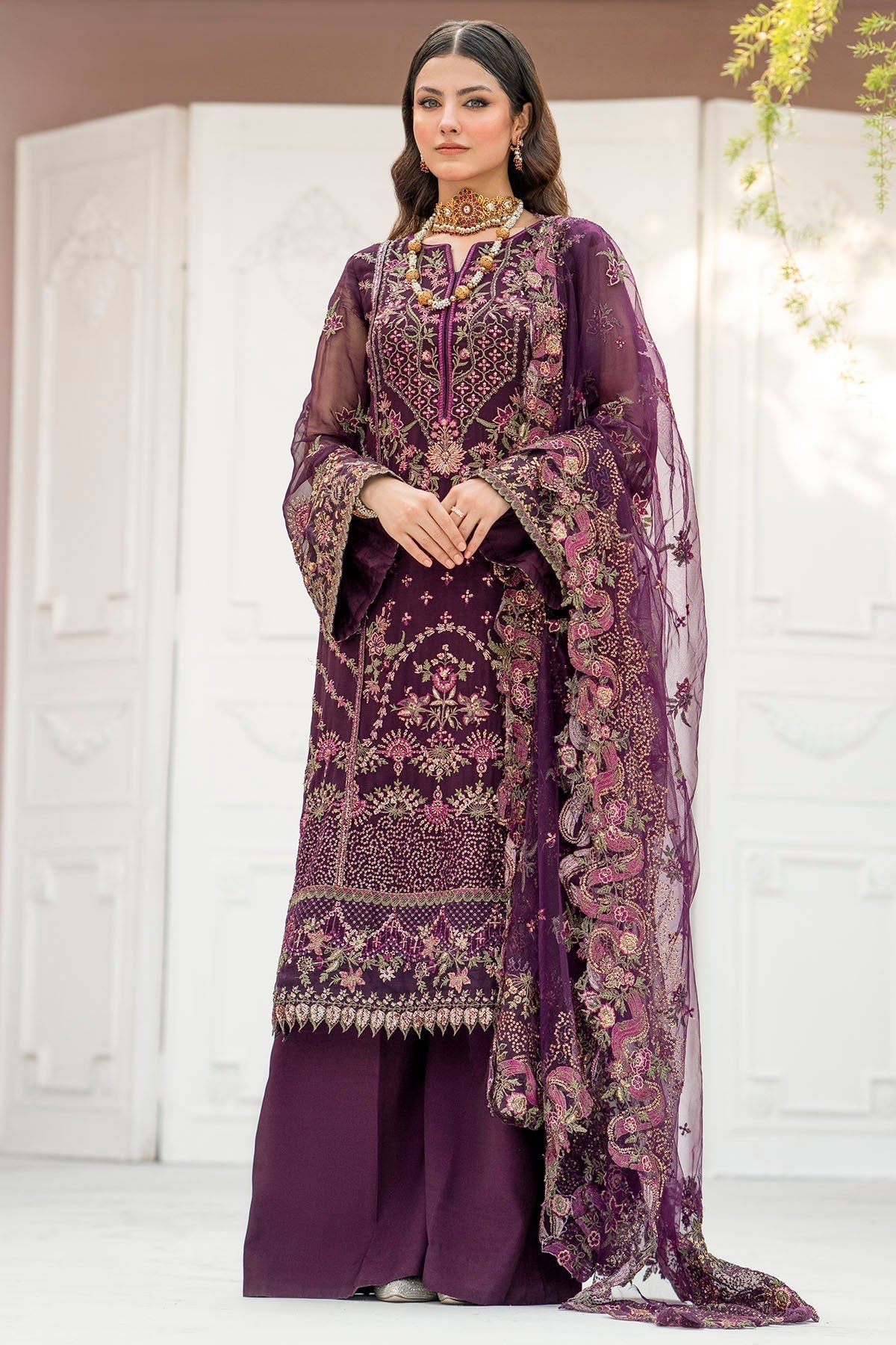 Motifz-4118-CLAUDIA EMBROIDERED BEMBERG CHIFFON - Riwayat-e-khas