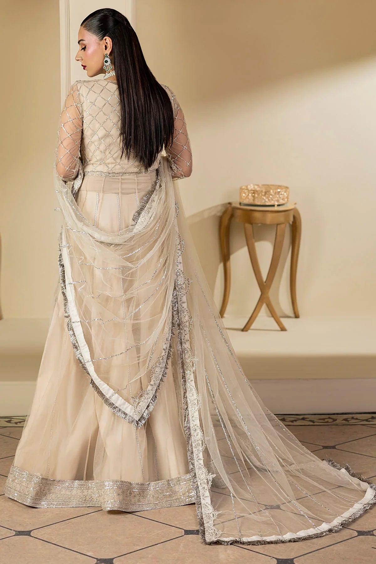 Motifz | EMBROIDERED SILK NET | 5131-DOVE