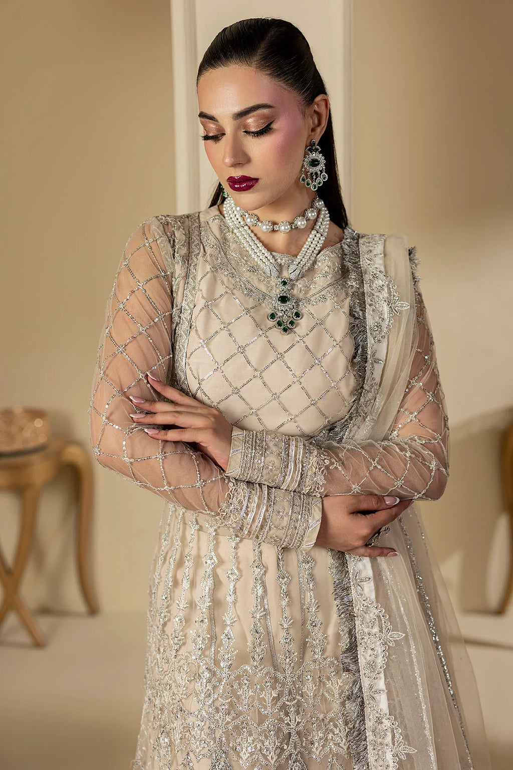 Motifz | EMBROIDERED SILK NET | 5131-DOVE