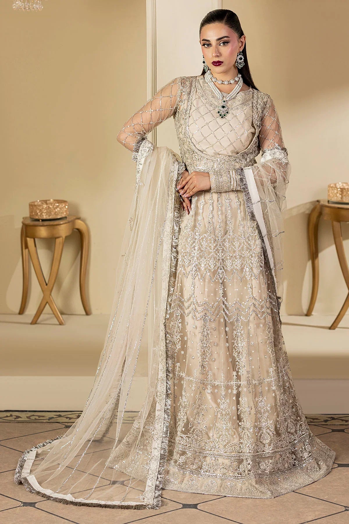 Motifz | EMBROIDERED SILK NET | 5131-DOVE