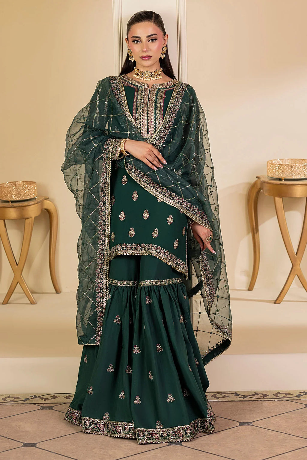Motifz | EMBROIDERED CRINKLE CHIFFON | 5135-JADE