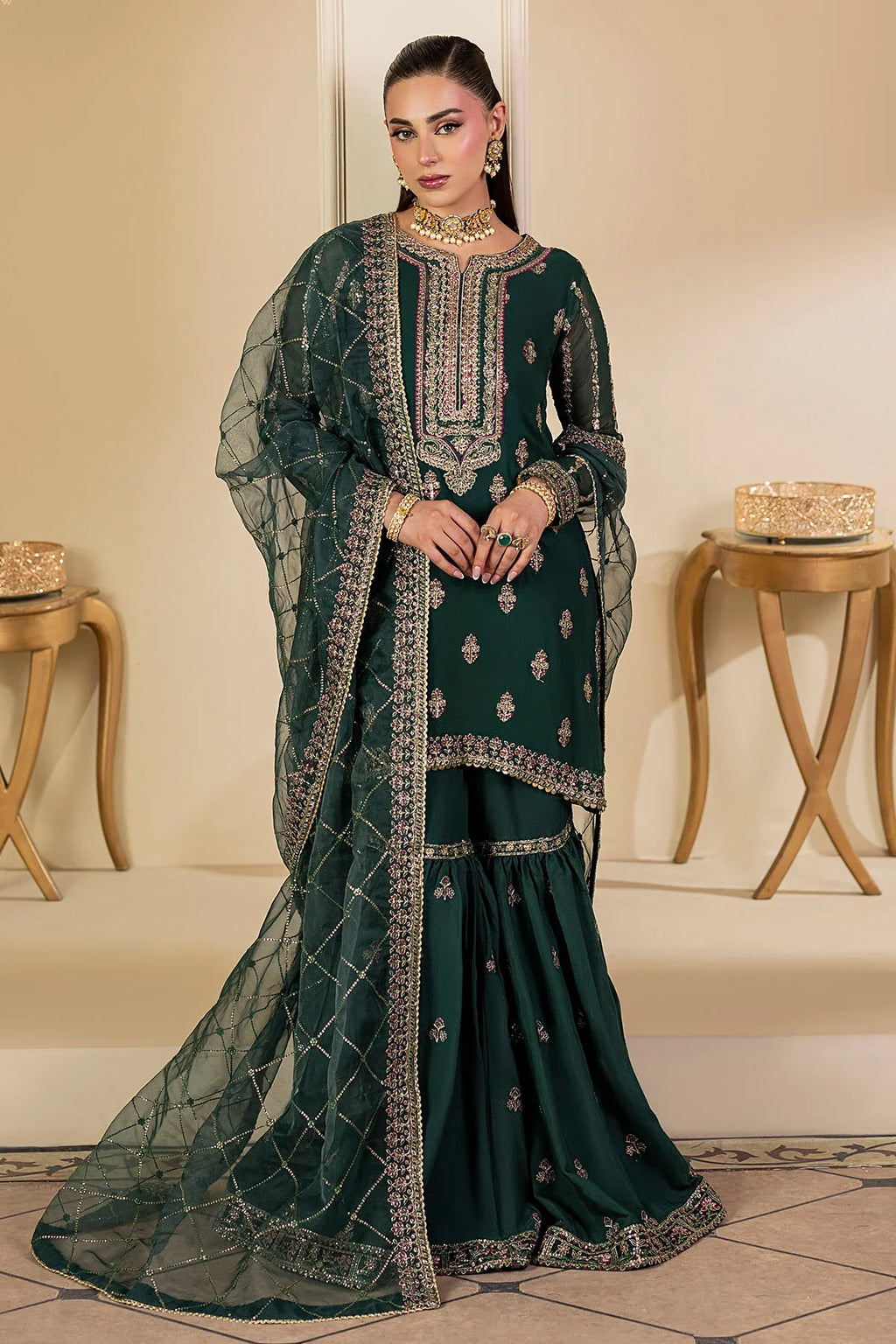 Motifz | EMBROIDERED CRINKLE CHIFFON | 5135-JADE