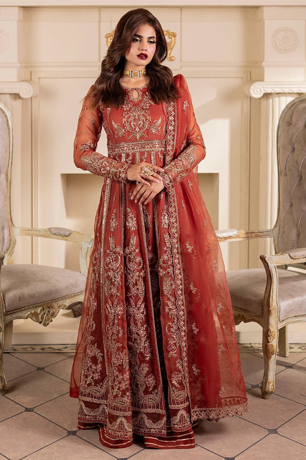 Motifz | EMBROIDERED ORGANZA | 5139-BRANDY