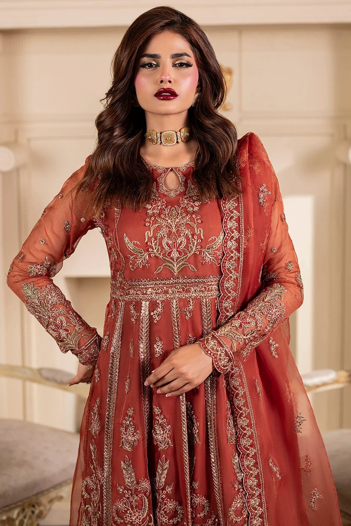 Motifz | EMBROIDERED ORGANZA | 5139-BRANDY