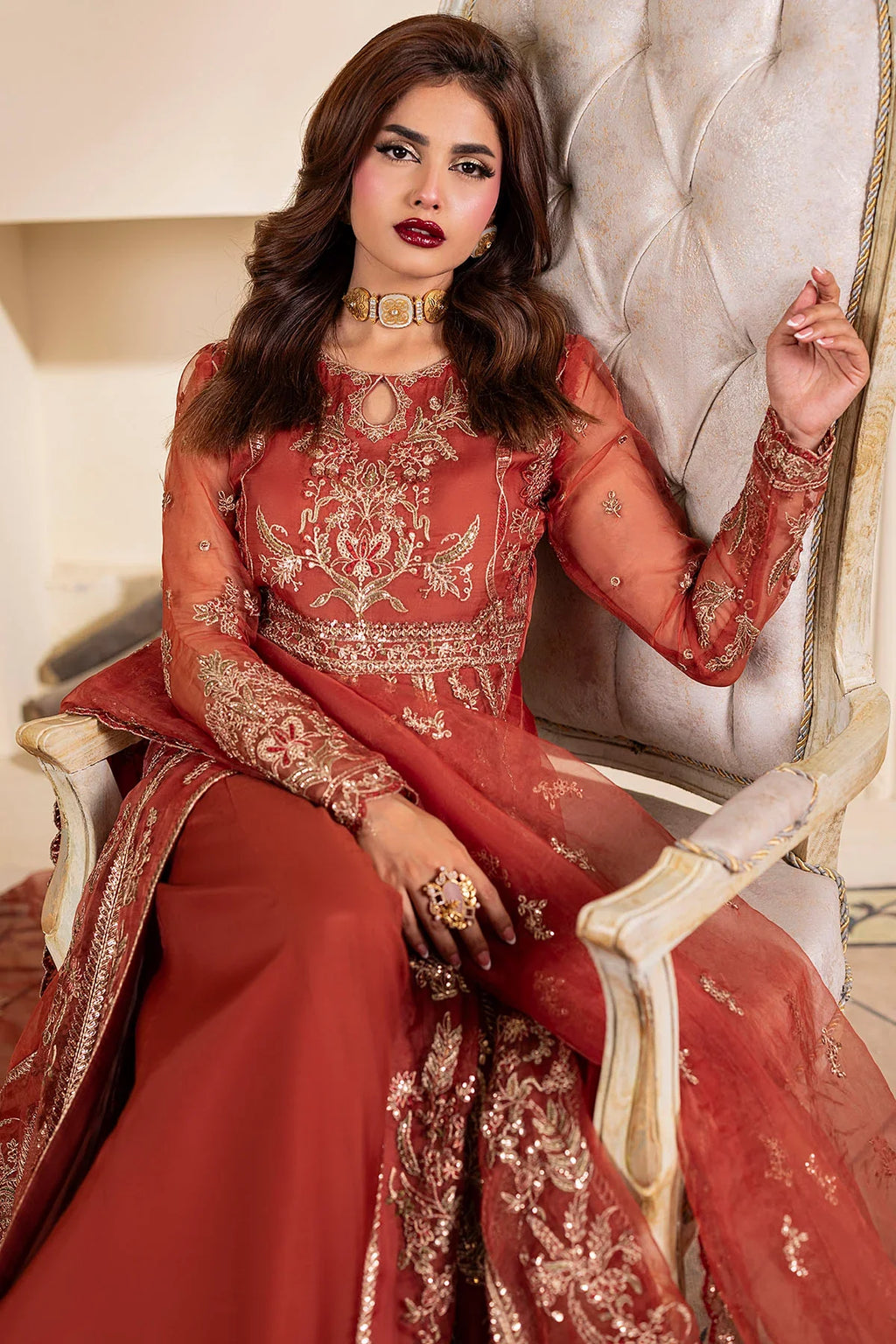 Motifz | EMBROIDERED ORGANZA | 5139-BRANDY