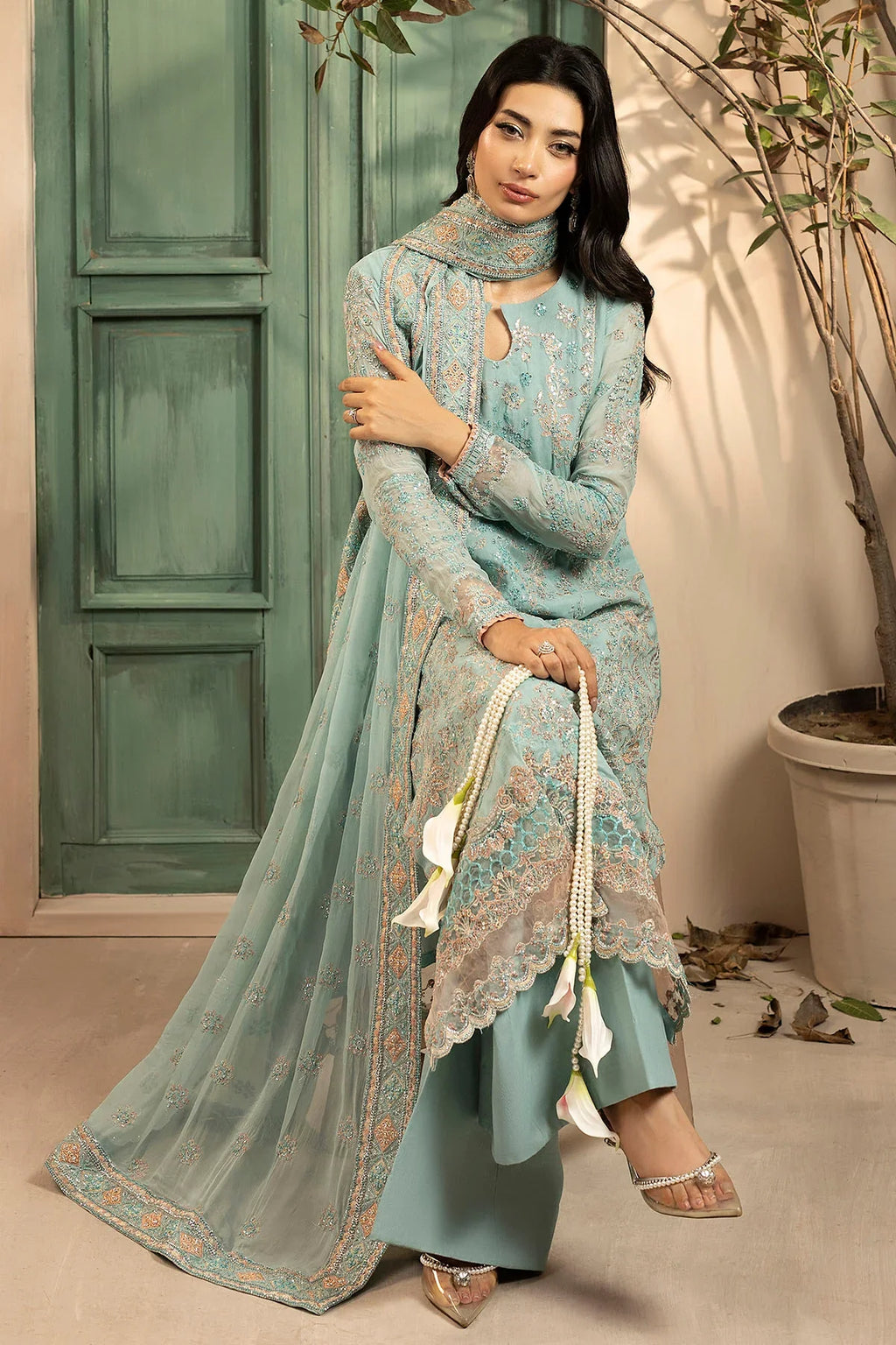 Motifz | EMBROIDERED CRINKLE CHIFFON | 5574-FLORA