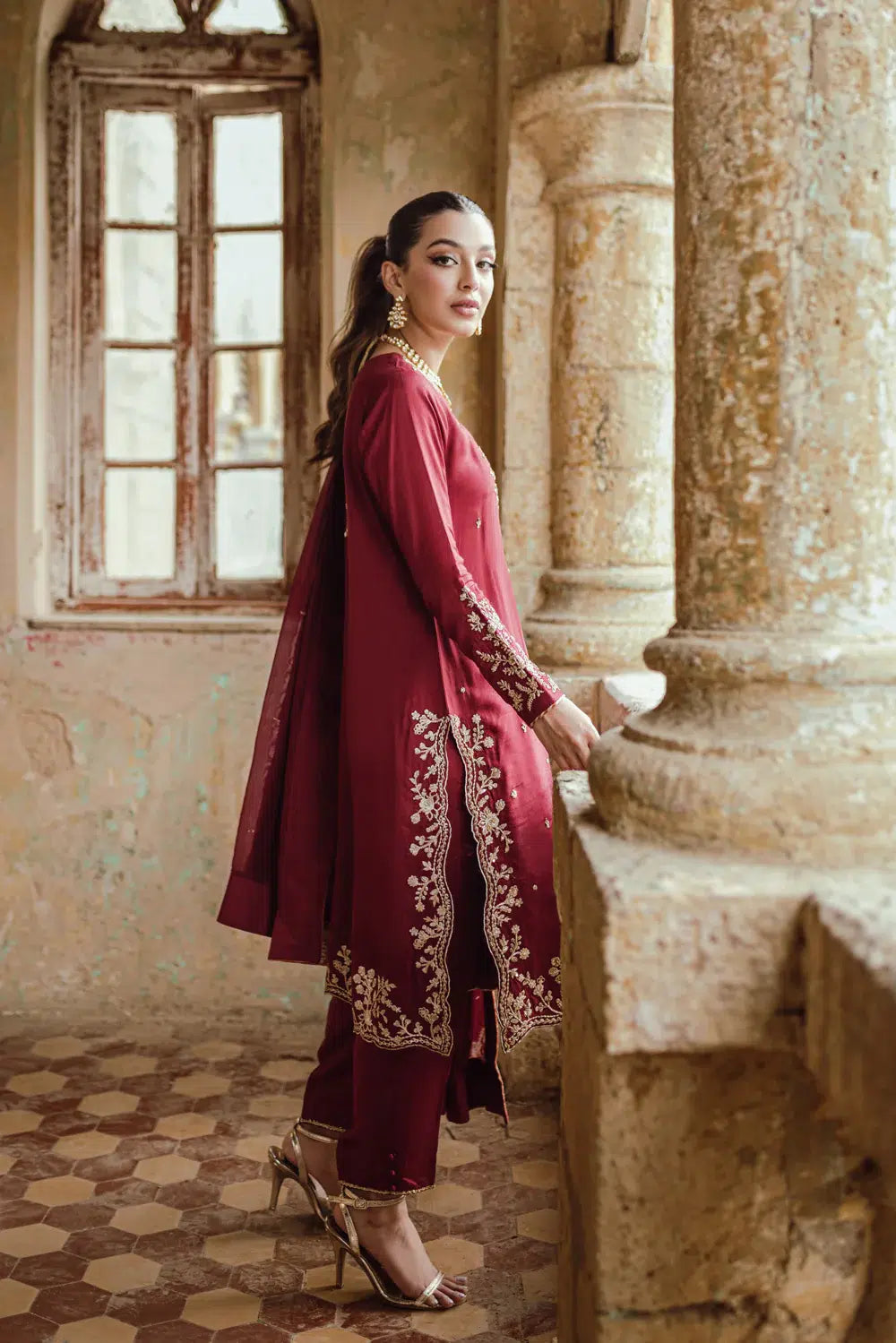 Azure | Embroidered Formals | Majestic Rouge - Riwayat-e-Khas