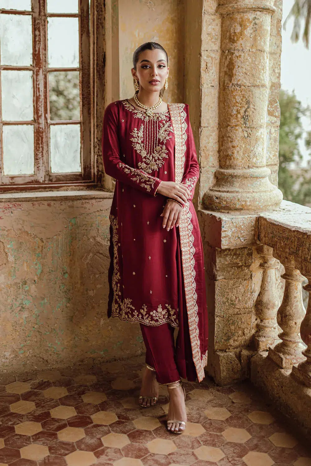 Azure | Embroidered Formals | Majestic Rouge - Riwayat-e-Khas