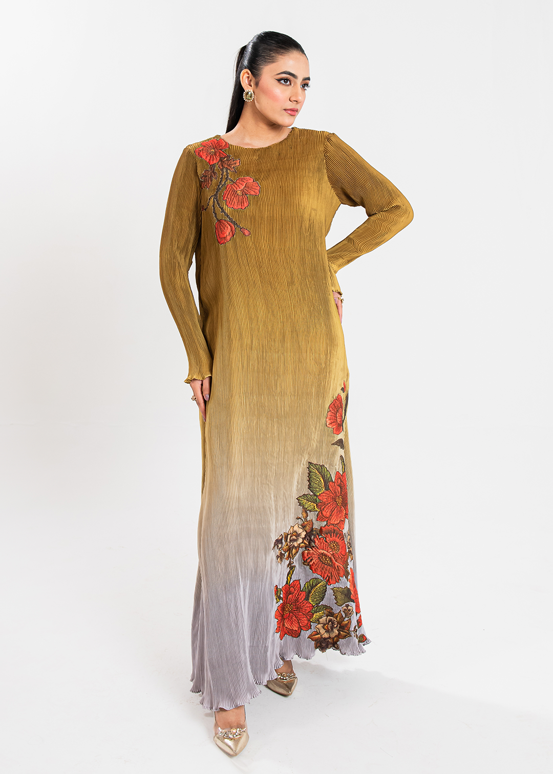 Maria Osama Khan | Claire Pleated Silk | Honeycomb - House Of Anaya