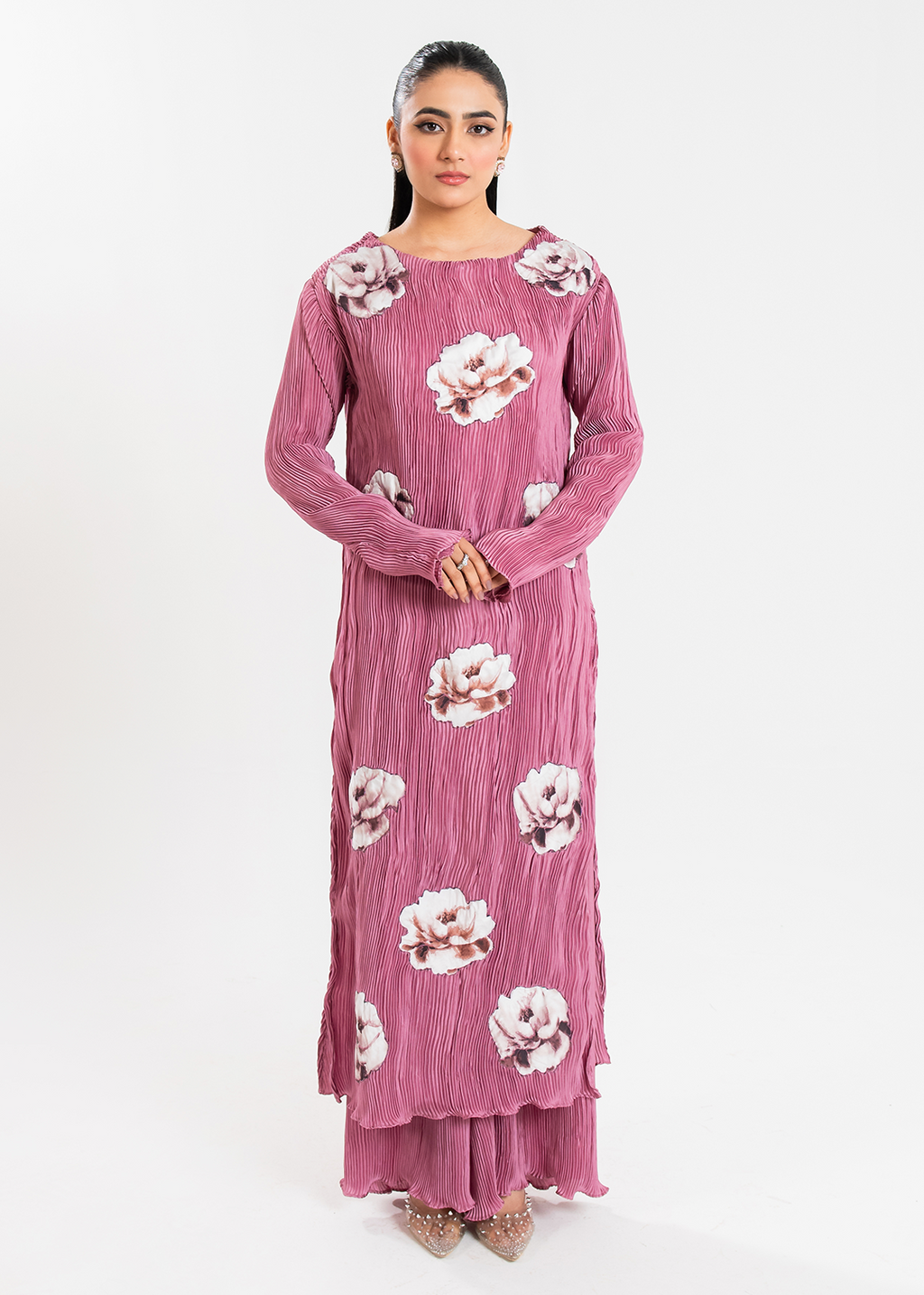 Maria Osama Khan | Claire Pleated Silk | Rosy - House Of Anaya