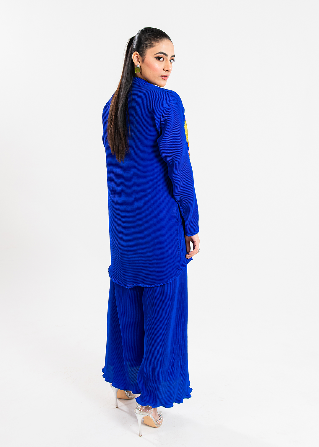 Maria Osama Khan | Claire Pleated Silk | Azure - House Of Anaya