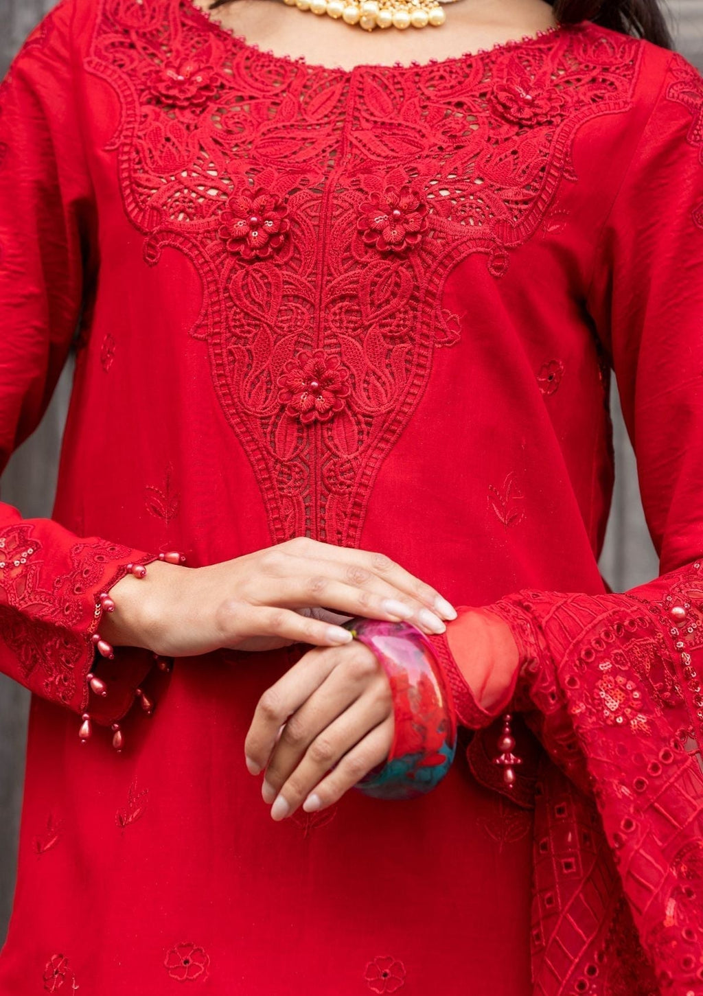 Meem | Luxury Eid Lawn 24 | MD-10 RED - Riwayat-e-Khas