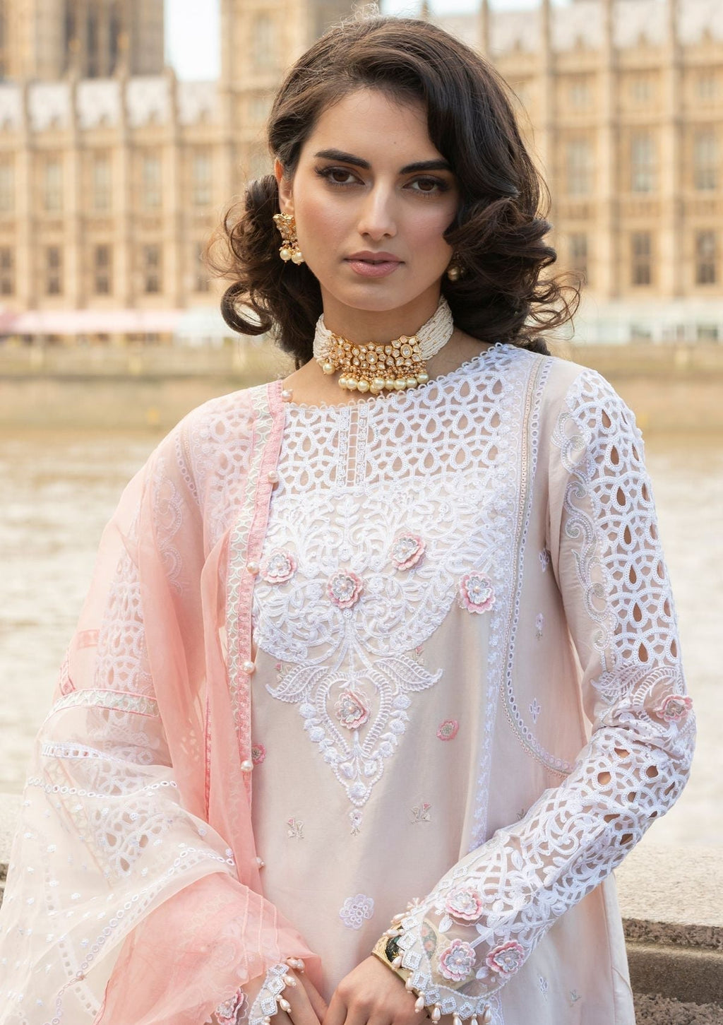 Meem | Luxury Eid Lawn 24 | MD-02 LIGHT PINK - Riwayat-e-Khas