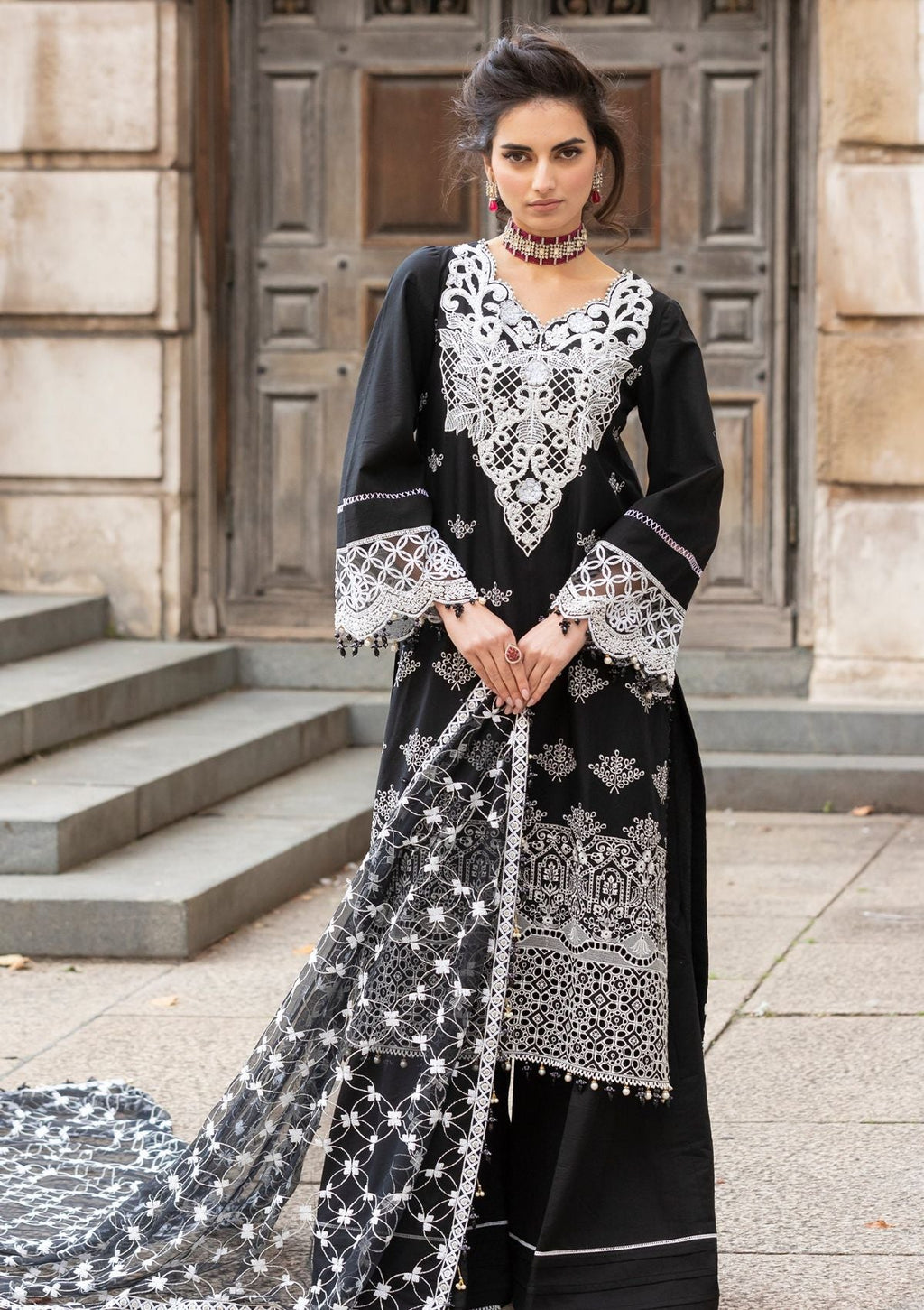 Meem | Luxury Eid Lawn 24 | MD-01 Black - Riwayat-e-Khas