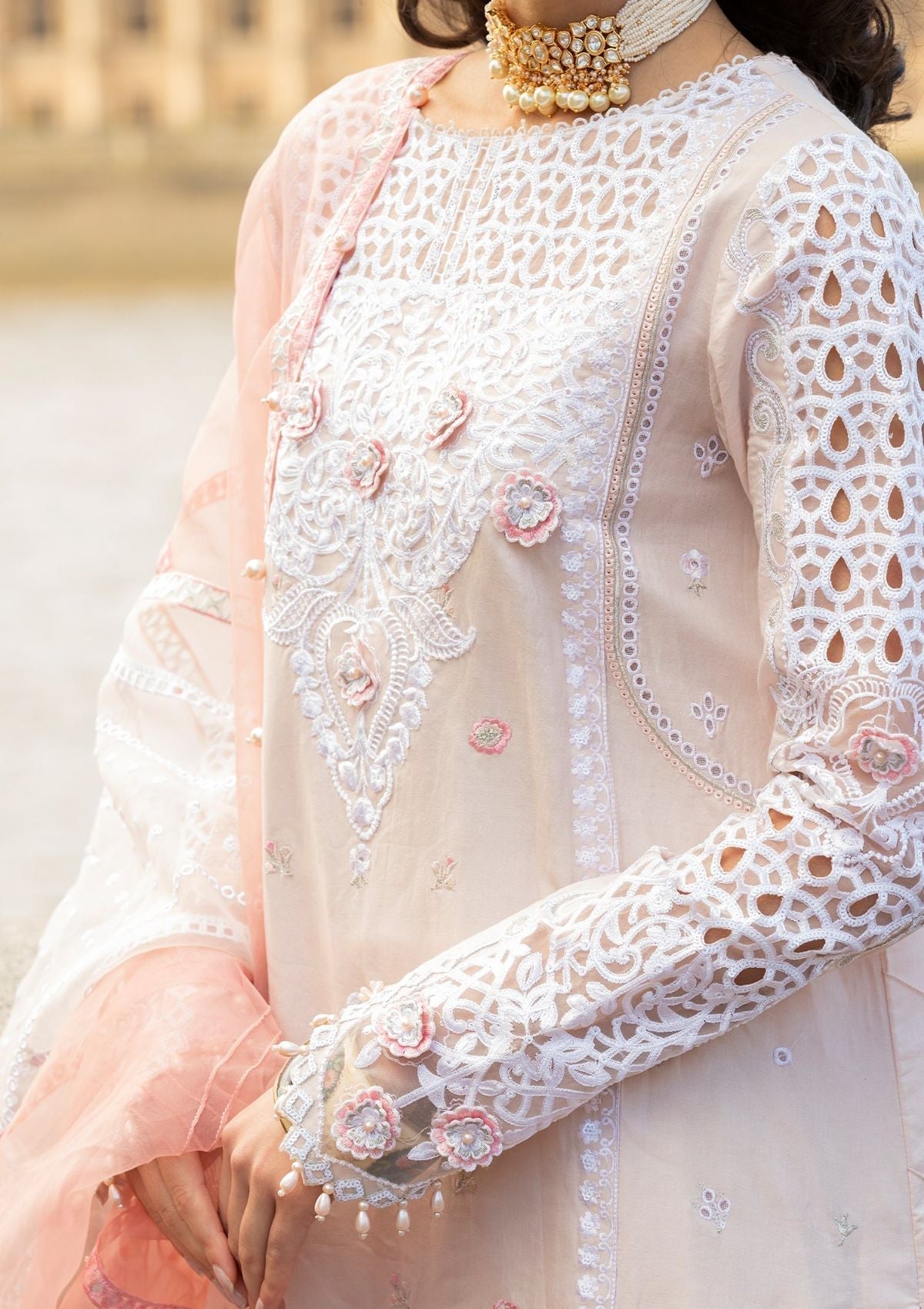 Meem | Luxury Eid Lawn 24 | MD-02 LIGHT PINK - Riwayat-e-Khas