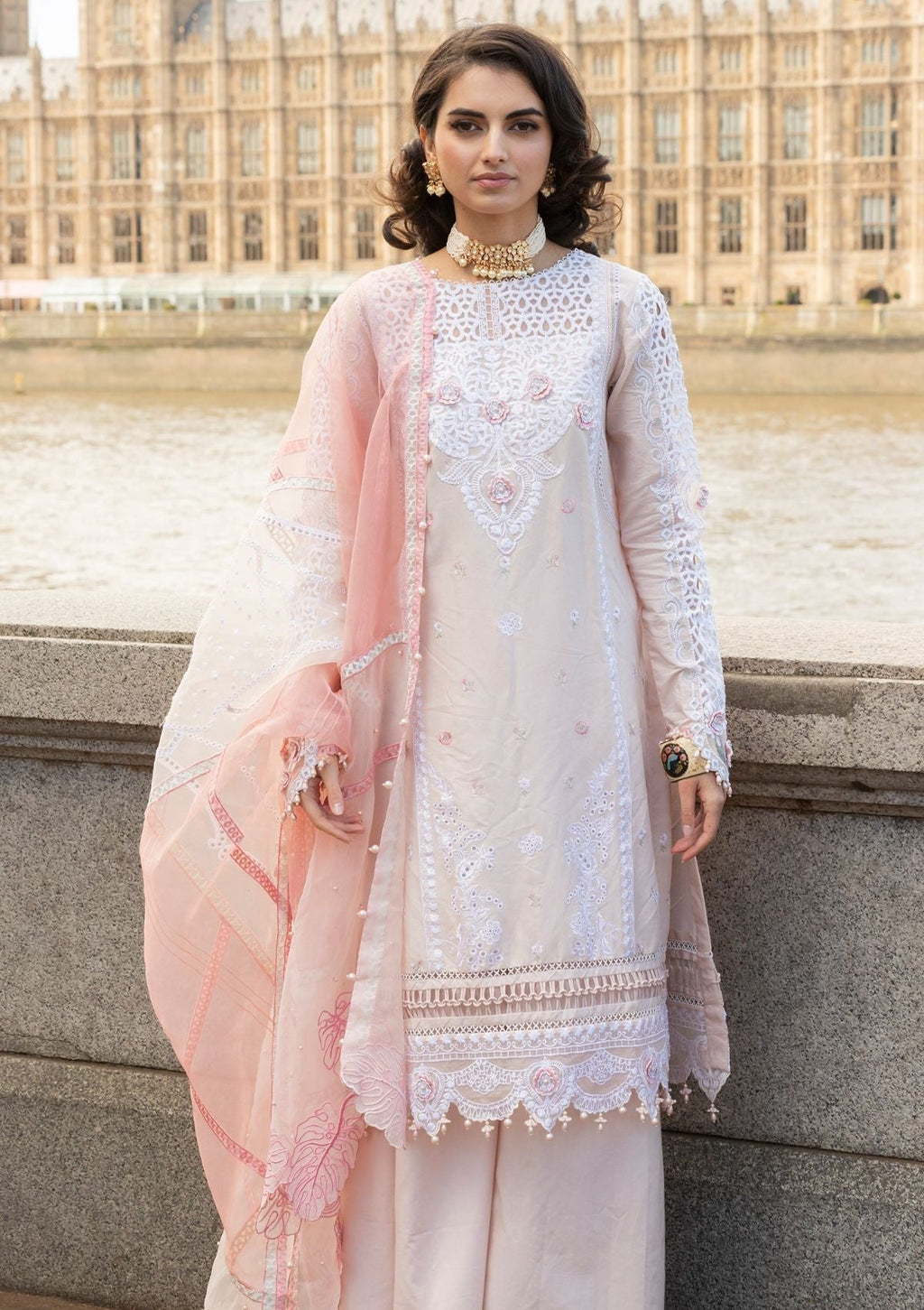Meem | Luxury Eid Lawn 24 | MD-02 LIGHT PINK - Riwayat-e-Khas