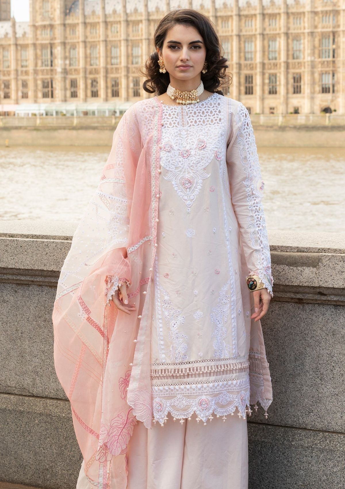 Meem | Luxury Eid Lawn 24 | MD-02 LIGHT PINK - Riwayat-e-Khas