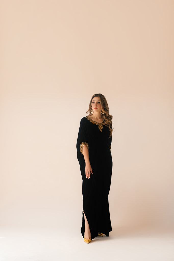 Sammy K | Velvet Festive Edit | Black Velvet Caftan - Riwayat-e-Khas