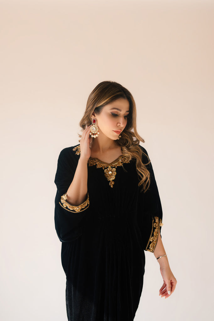 Sammy K | Velvet Festive Edit | Black Velvet Caftan - Riwayat-e-Khas
