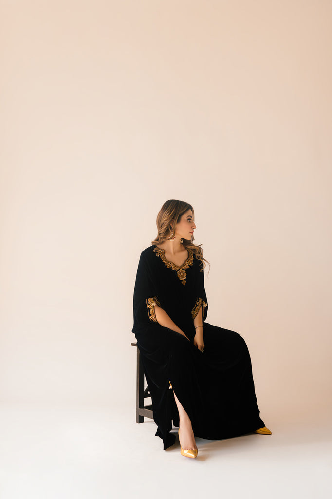 Sammy K | Velvet Festive Edit | Black Velvet Caftan - Riwayat-e-Khas