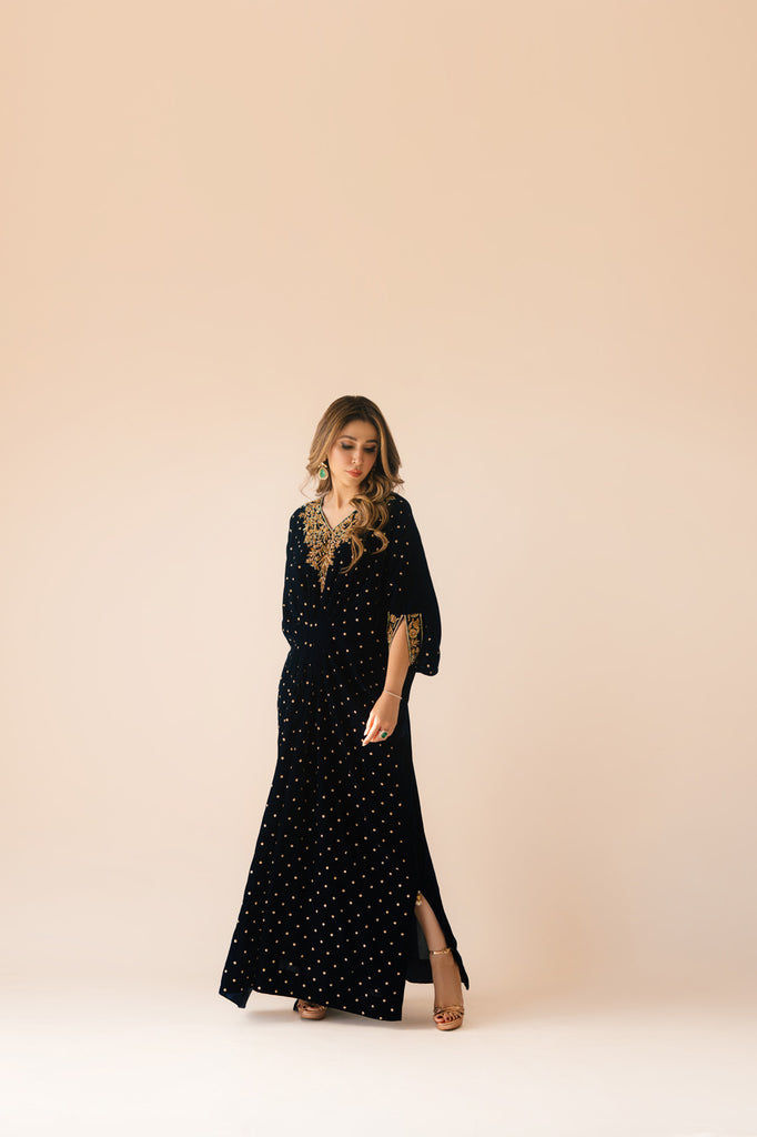 Sammy K | Velvet Festive Edit | Navy Blue Caftan - Riwayat-e-Khas