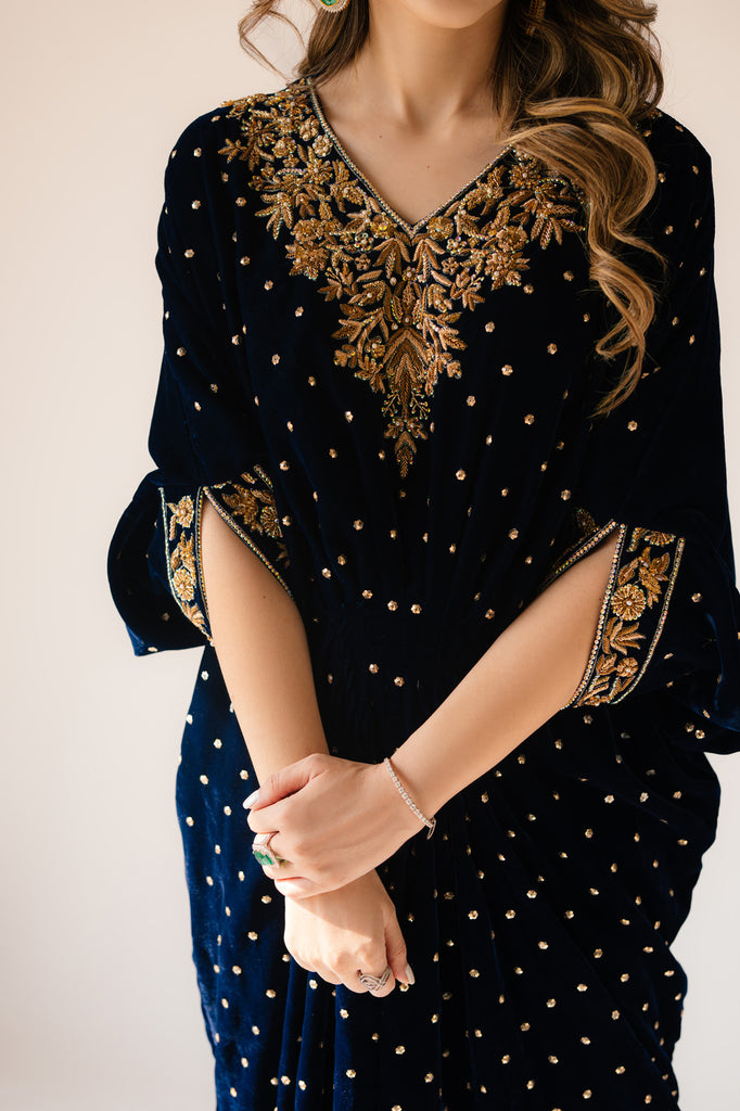 Sammy K | Velvet Festive Edit | Navy Blue Caftan - Riwayat-e-Khas