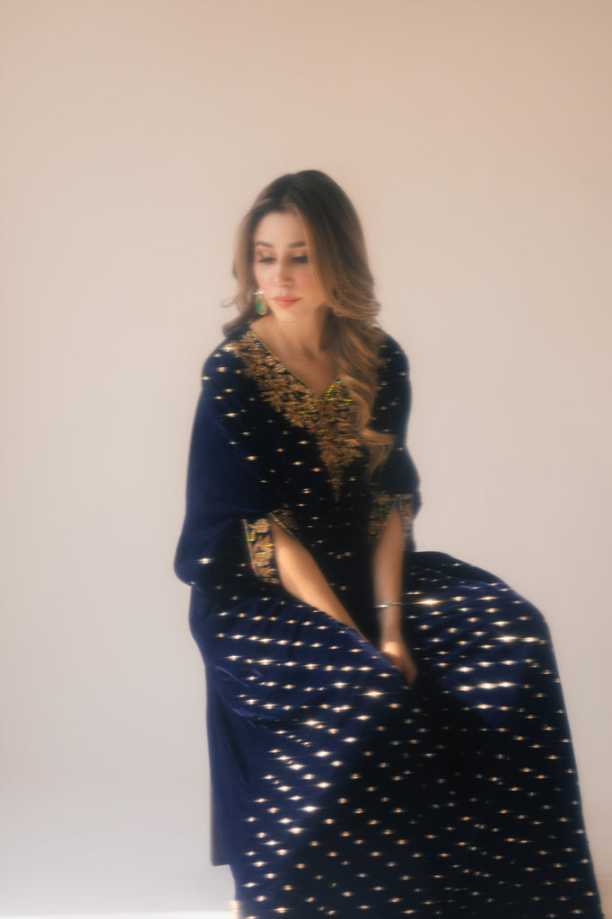 Sammy K | Velvet Festive Edit | Navy Blue Caftan - Riwayat-e-Khas