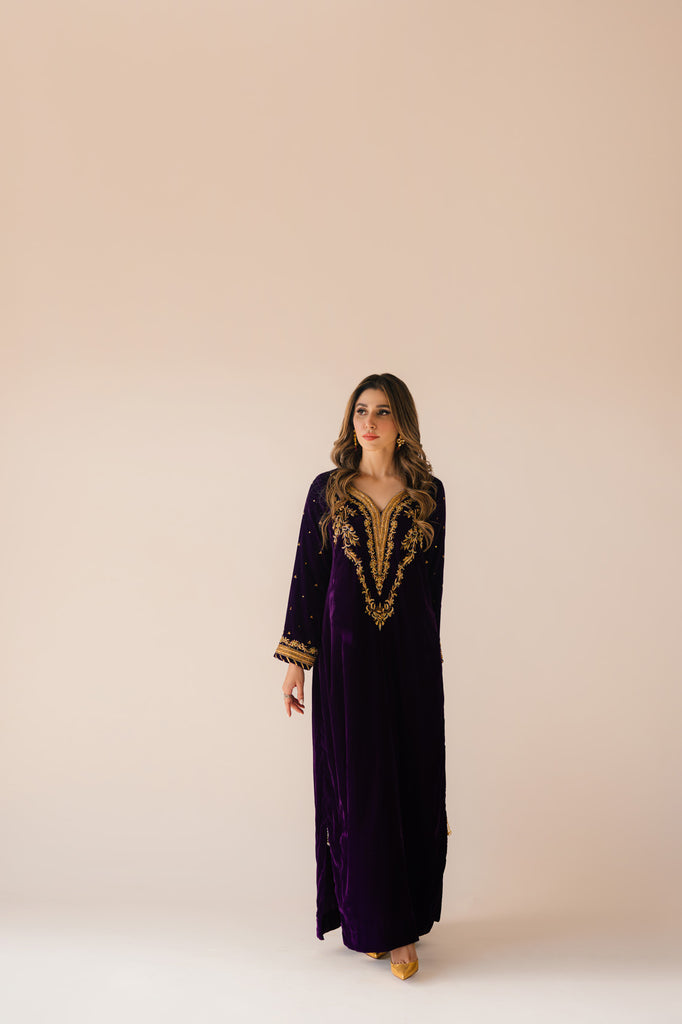 Sammy K | Velvet Festive Edit | Purple Velvet Maxi Outfit - Riwayat-e-Khas