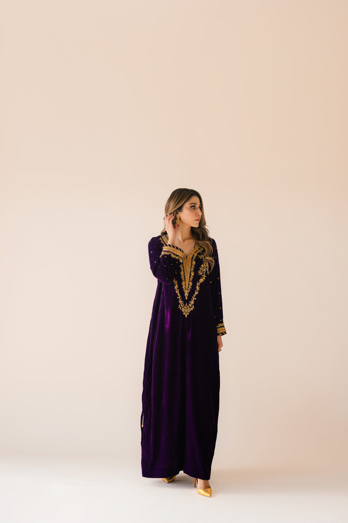 Sammy K | Velvet Festive Edit | Purple Velvet Maxi Outfit - Riwayat-e-Khas