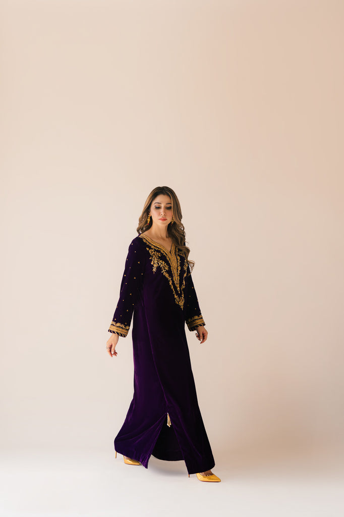 Sammy K | Velvet Festive Edit | Purple Velvet Maxi Outfit - Riwayat-e-Khas