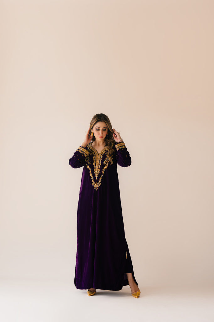 Sammy K | Velvet Festive Edit | Purple Velvet Maxi Outfit - Riwayat-e-Khas