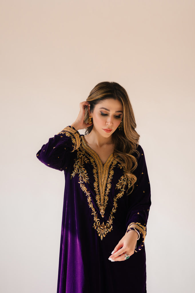 Sammy K | Velvet Festive Edit | Purple Velvet Maxi Outfit - Riwayat-e-Khas