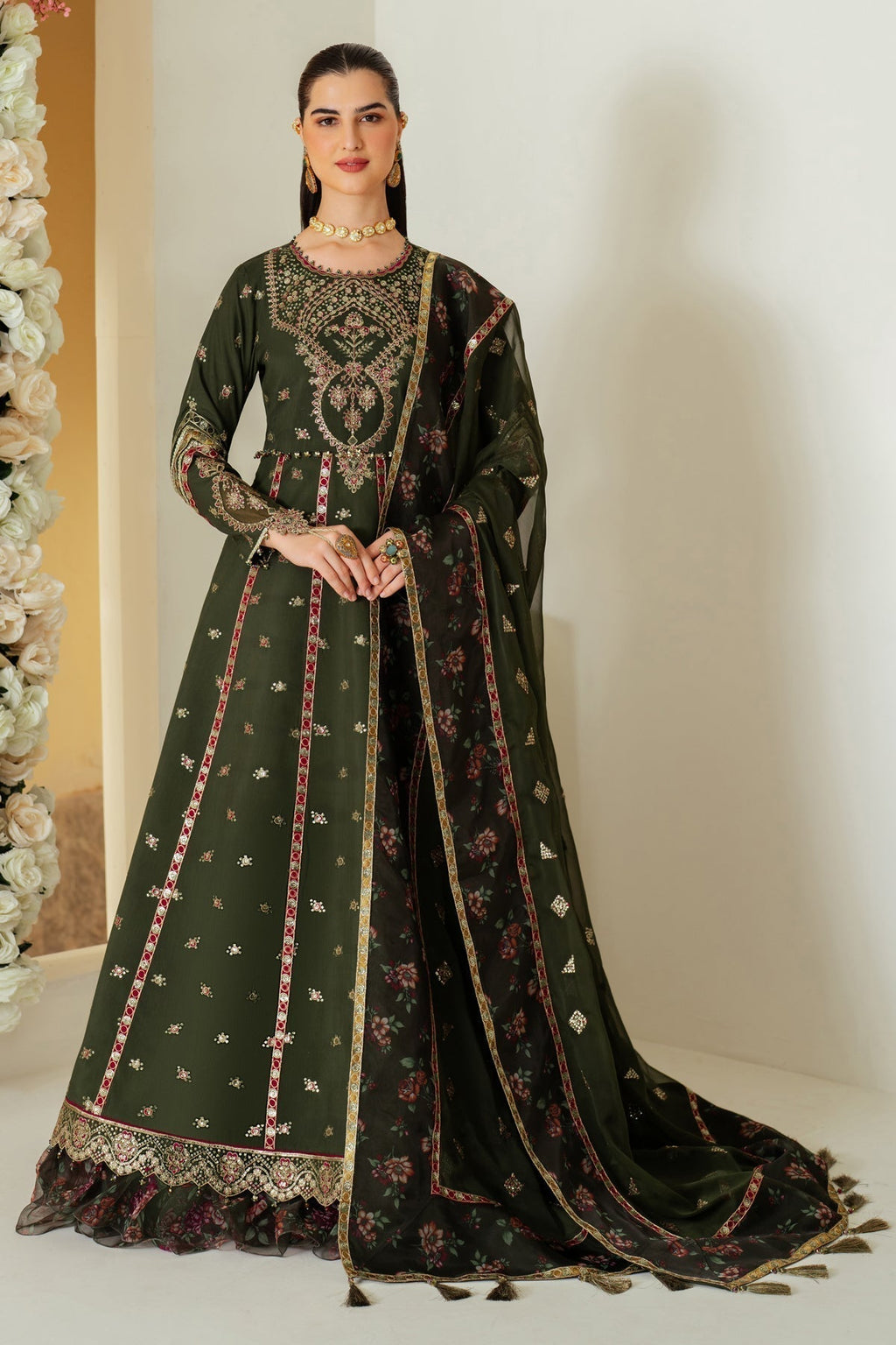 Alizeh | Luxury Raw Silk | AF-RS-03-PINE - House Of Anaya