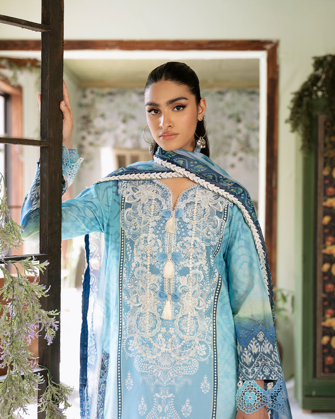 Roheenaz | Flora Printed Lawn | Azure - Riwayat-e-Khas