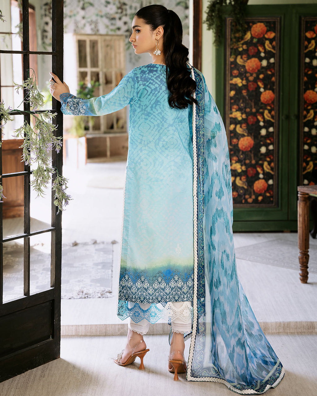 Roheenaz | Flora Printed Lawn | Azure - Riwayat-e-Khas