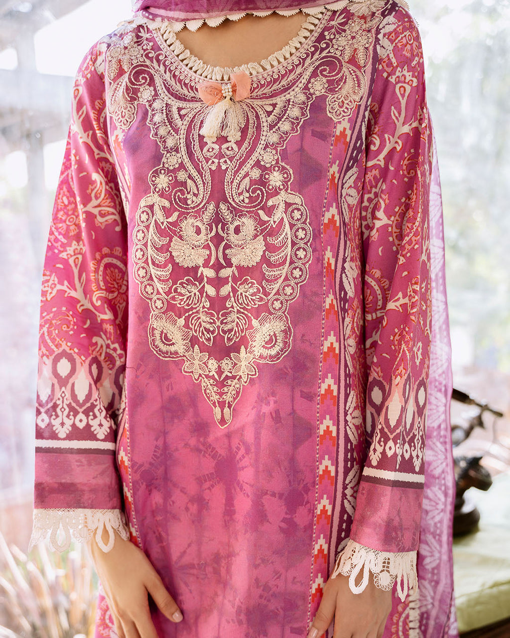 Roheenaz | Flora Printed Lawn | Amaranth - Riwayat-e-Khas